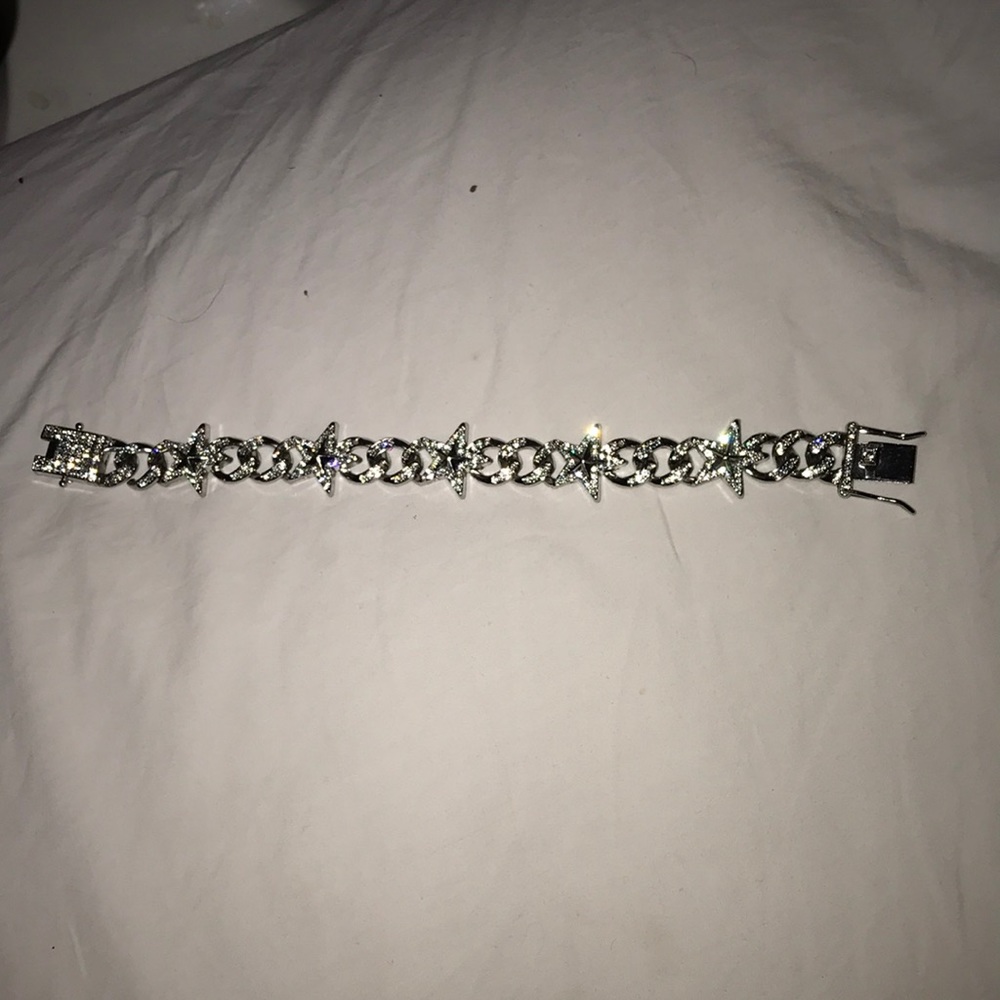 .925 silver Diamond pave Miami star Cuban link chain bracelet